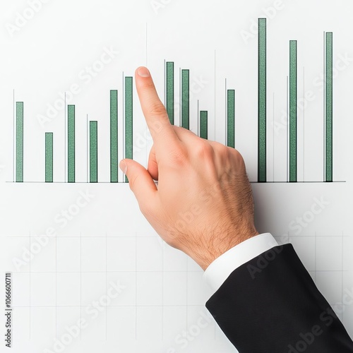 Businessperson s hand pointing at a whiteboard with financial data photo