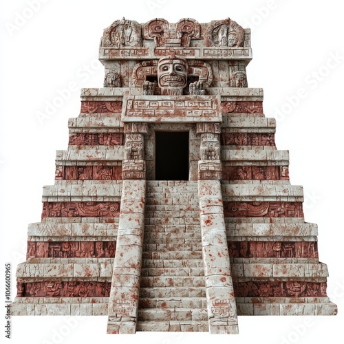 Low Poly 3D Render of an ancient Aztec temple, on isolated white background photo