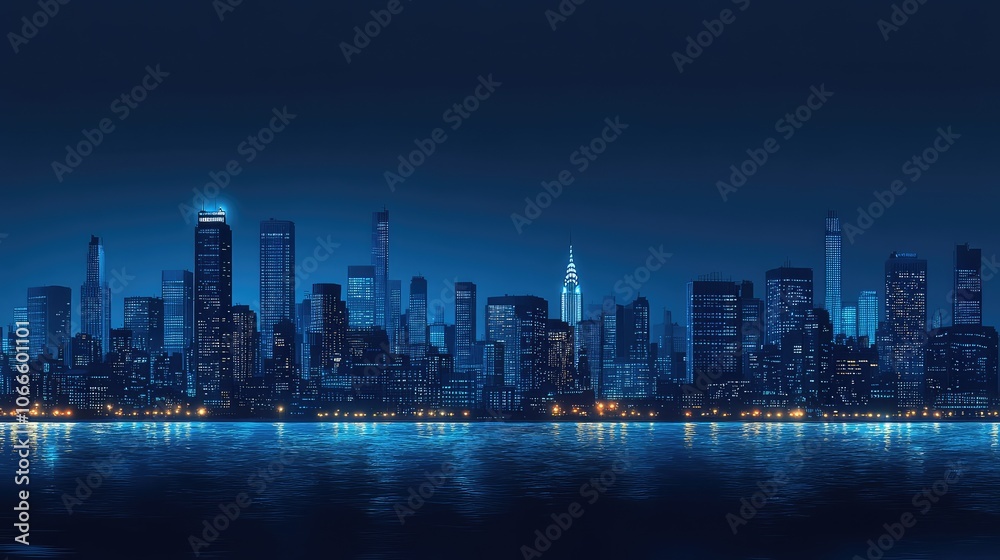 Fototapeta premium Nighttime Cityscape with Blue Highlights