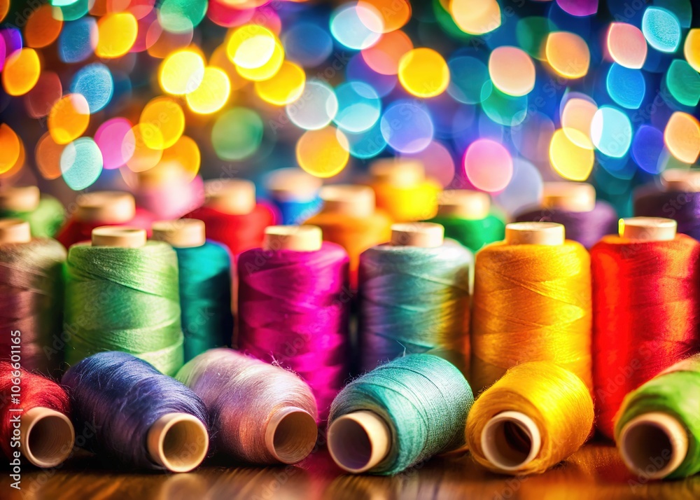 Bokeh Burst of Colorful Threads: Sewing Crafts in Focus Bokeh Burst of Colorful Threads: Sewing Crafts in Focus