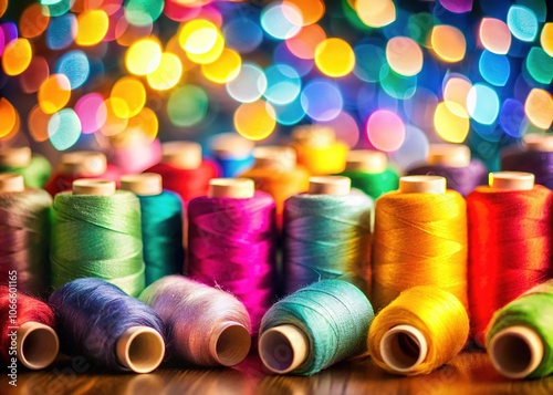 Bokeh Burst of Colorful Threads: Sewing Crafts in Focus