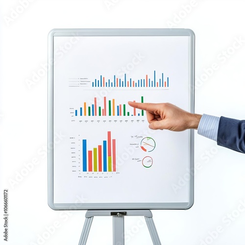 Hand in teaching setting pointing at educational material on whiteboard photo