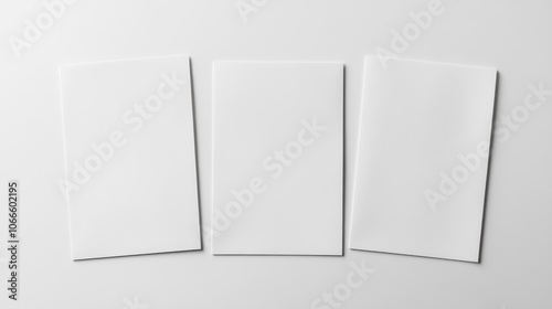 Three blank sheets of paper arranged on a white surface photo