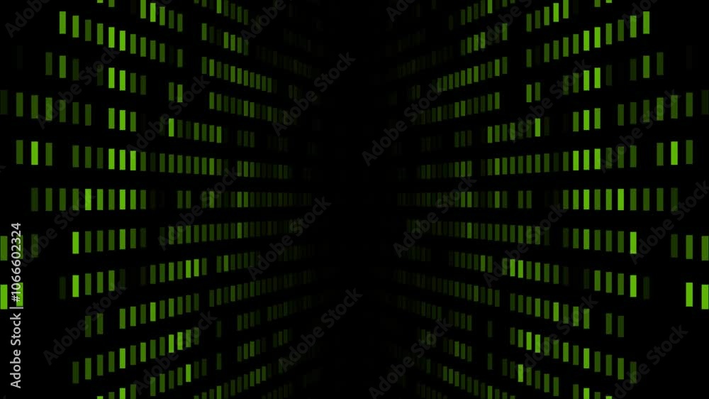 Lime green color small rectangular sci-fi elements  appearing and disappearing with blank space modern design futuristic background