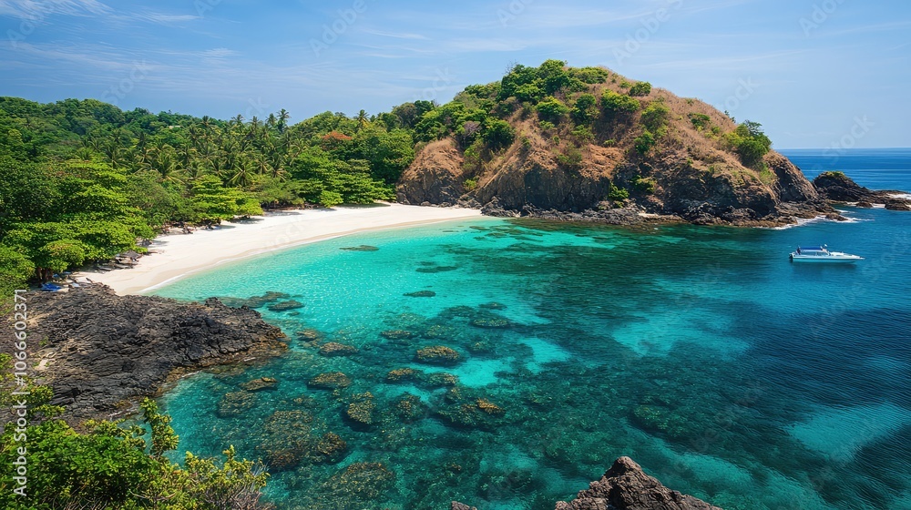 Serene Tropical Beach with Clear Blue Water Serene Tropical Beach with Clear Blue Water