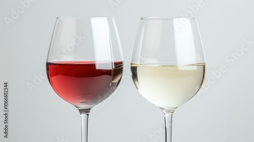 Two glasses of wine filled with red and white varieties