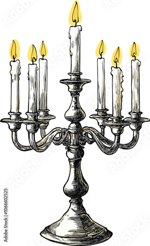 Vintage candelabrum with candles color sketch engraving Vector. Scratch board imitation. Black and white hand drawn image, Ideal for Stock Vectors.