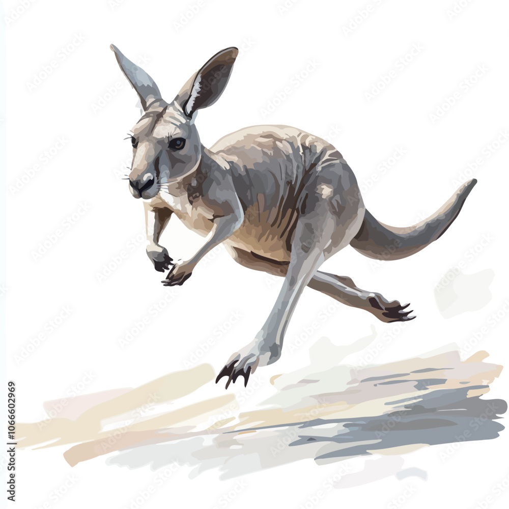 Fototapeta premium Kangaroo running on a white background, sketch for your design 