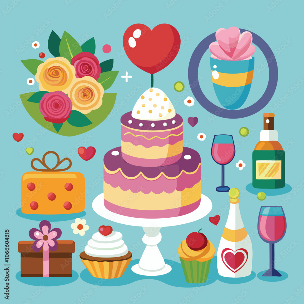 set of birthday cakes Happy Birthday stickers set set of birthday cakes Happy Birthday stickers set
