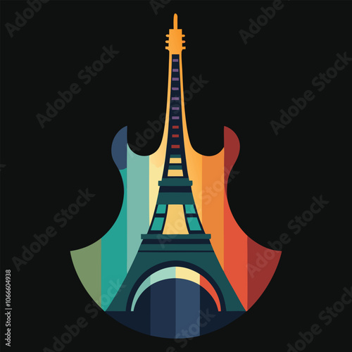 depict an eiffel tower inside a guitar s silhouette