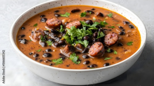 Delicious Bowl of Feijoada with Black Beans and Sausage