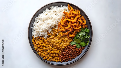 Mujaddara Plate with Rice and Fried Onions photo