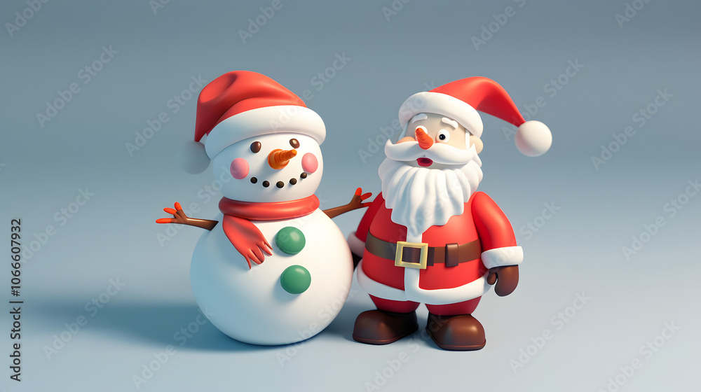 Santa with Snowman isometric Cartoon 3D