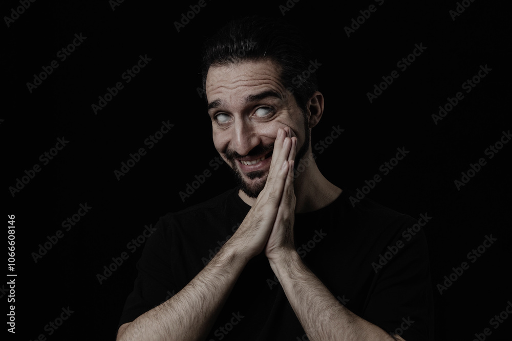Horror style male portrait on black background Horror style male portrait on black background