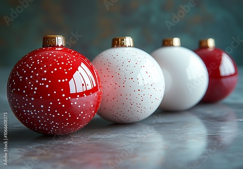 Row of Red and White Ornaments for a Festive Touch
 photo