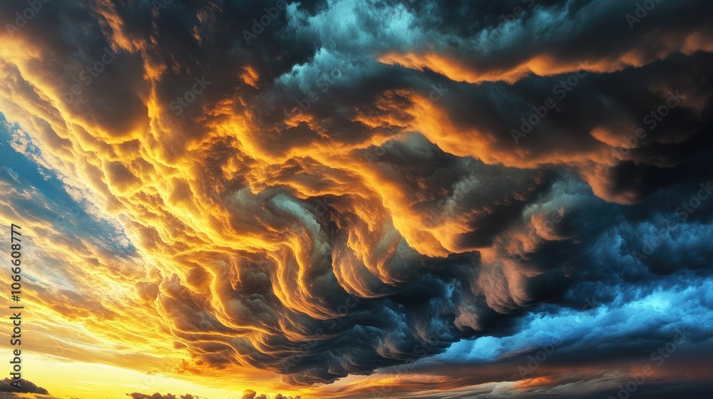 Vibrant and dramatic clouds fill the sky at sunset creating a stunning backdrop illuminated by the sun Vibrant and dramatic clouds fill the sky at sunset creating a stunning backdrop illuminated by the sun