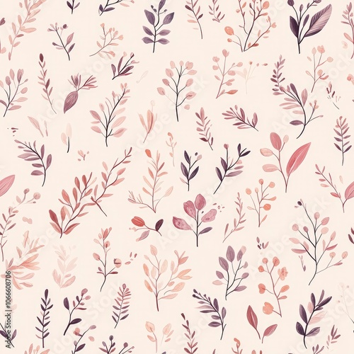 Wallpaper Mural Watercolor Floral Pattern with Delicate Branches and Leaves. Torontodigital.ca