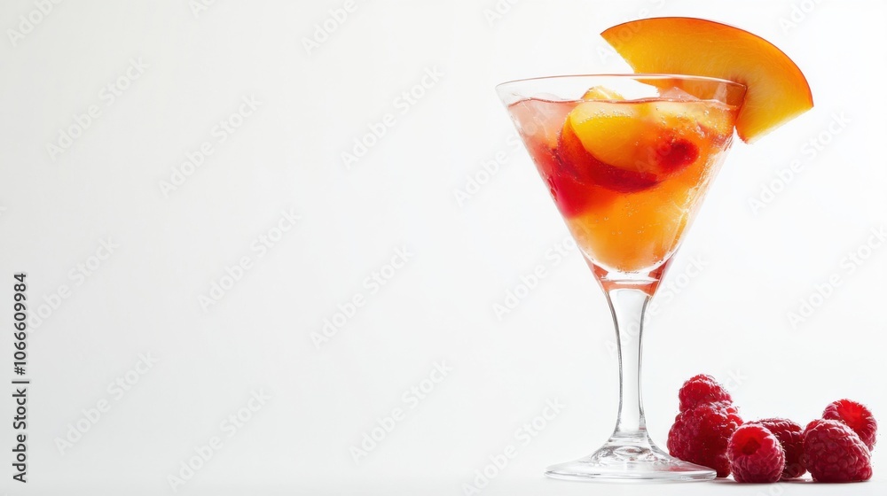Refreshing Peach Slices with Raspberry Coulis in Glass Refreshing Peach Slices with Raspberry Coulis in Glass