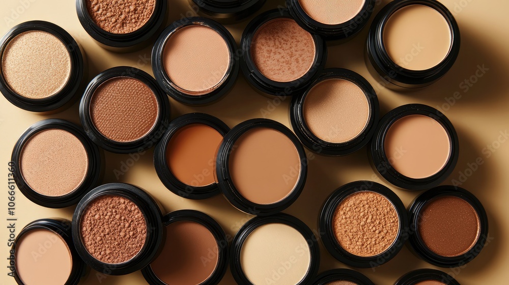 Variety of makeup foundation products in different shades Variety of makeup foundation products in different shades