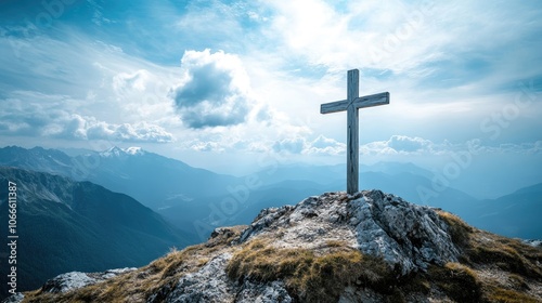 Summit cross on a mountain peak in the Alps