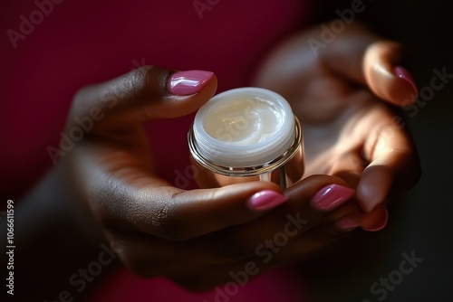 Close-up of Woman's Hands Holding a Cream Jar