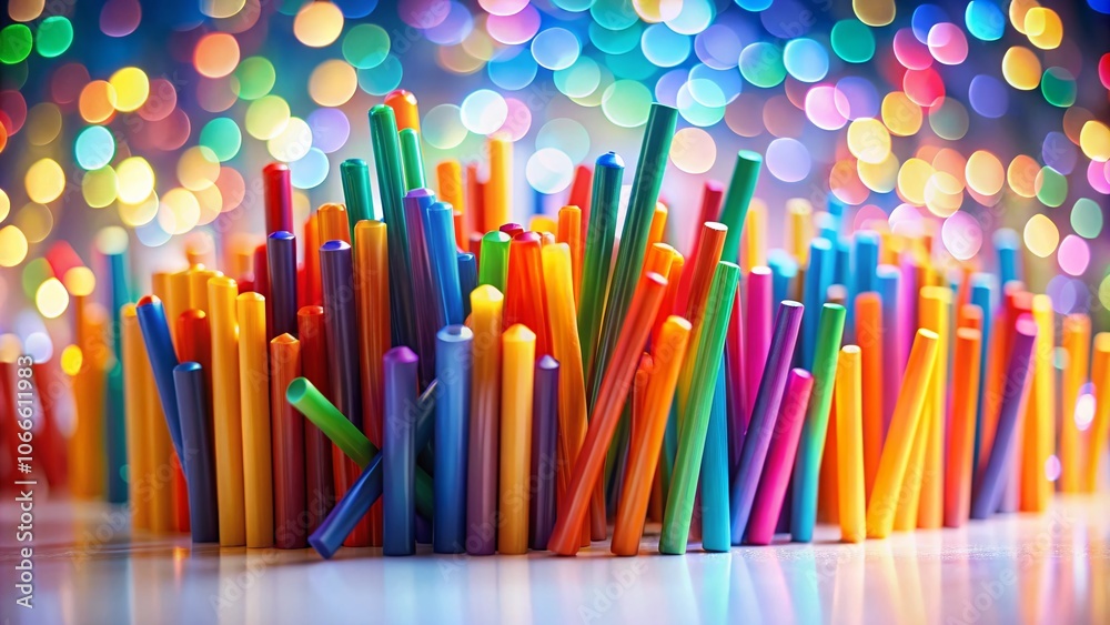 Colorful Geometric Sticks on White Background - Vibrant Abstract Design with Bokeh Effect for Modern Art and Minimalist Decor Colorful Geometric Sticks on White Background - Vibrant Abstract Design with Bokeh Effect for Modern Art and Minimalist Decor