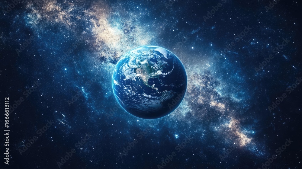 Fototapeta premium Stunning view of the blue planet Earth surrounded by twinkling stars in the vastness of space Cosmic Wallpaper