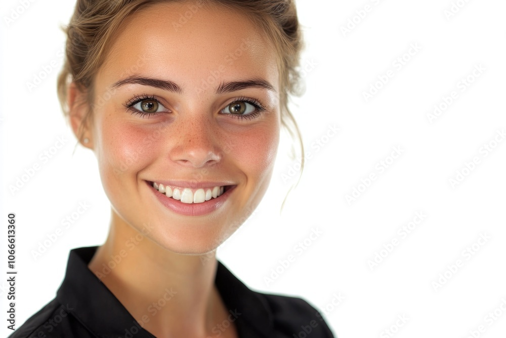 A smiling woman, one phrase advice: use in social media or advertising for positive mood A smiling woman, one phrase advice: use in social media or advertising for positive mood