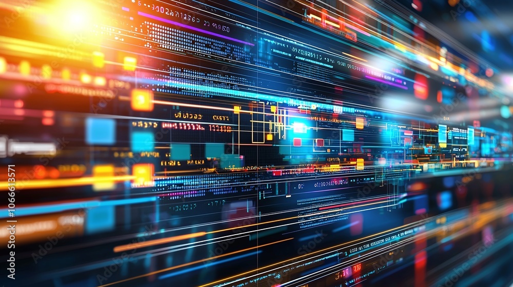 Abstract Futuristic Technology Background with Colorful Lines and Data. Abstract Futuristic Technology Background with Colorful Lines and Data.