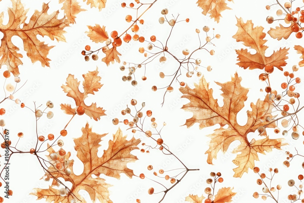 Nature-inspired design featuring intricate patterns of leaves and berries on a white background Nature-inspired design featuring intricate patterns of leaves and berries on a white background