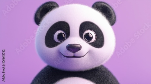 3d cute anime panda on light purple background photo