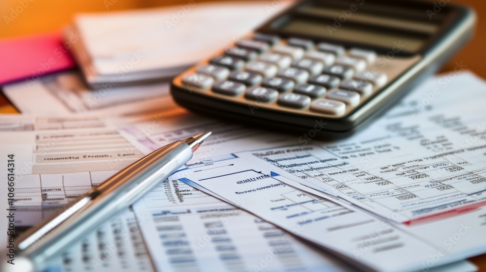 Calculator and Housing Papers on Wooden Desk: Symbolizing Financial Planning and Home Ownership Commitment Calculator and Housing Papers on Wooden Desk: Symbolizing Financial Planning and Home Ownership Commitment