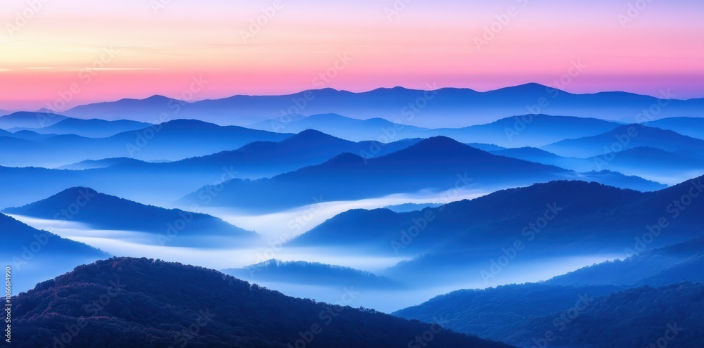 Obraz premium Misty Mountains at Sunrise.