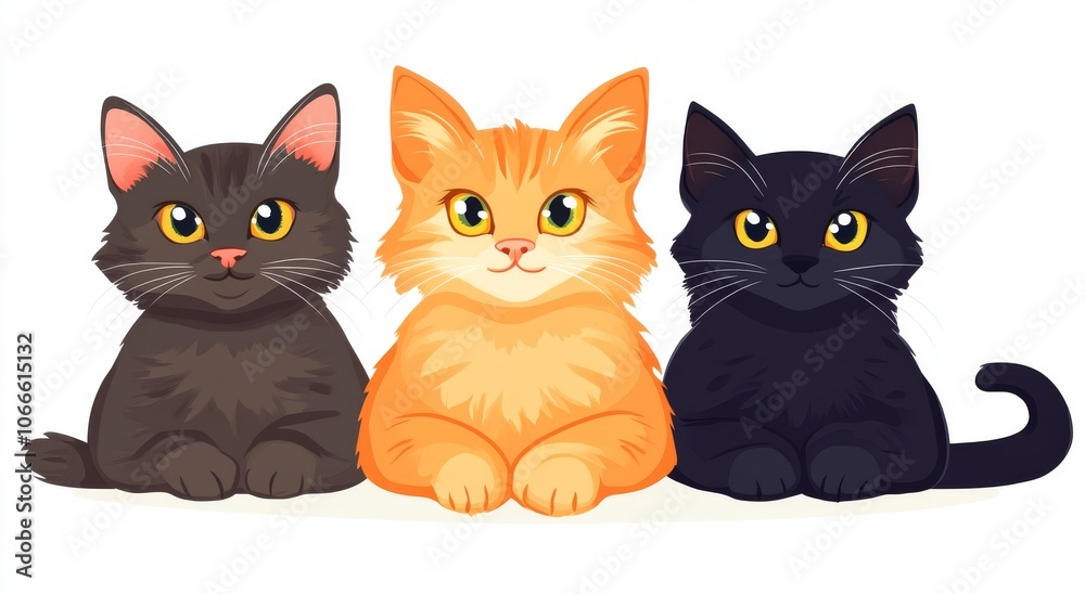 The collection of domestic cat breeds on white. Different colors and origins. Flat style set. The collection of domestic cat breeds on white. Different colors and origins. Flat style set.
