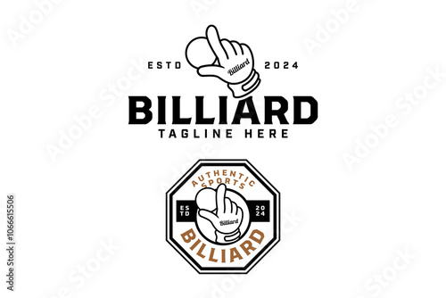 white billiard ball is held mitten, gantlet outline logo design. billiard glove, mitt holding white cue ball line art logo design set. white ball illustration logo for billiard club and tournament photo