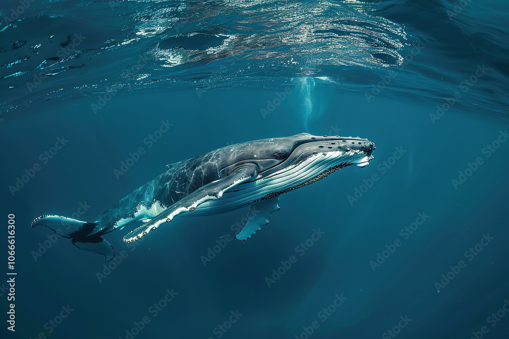 Fototapeta premium Fantastically beautiful majestic huge whale in ocean