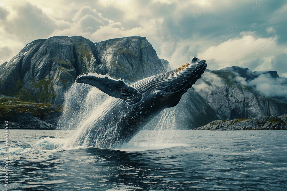 Obraz premium Fantastically beautiful majestic huge whale in ocean