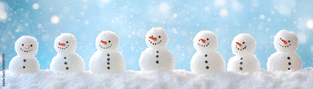 Six Snowmen with Carrot Noses in a Snowy Landscape Six Snowmen with Carrot Noses in a Snowy Landscape
