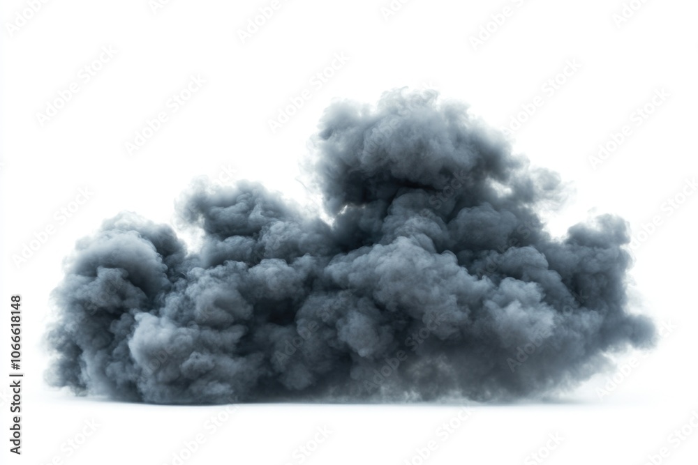 A dark cloud of smoke on a white background, perfect for illustrating pollution or environmental issues A dark cloud of smoke on a white background, perfect for illustrating pollution or environmental issues
