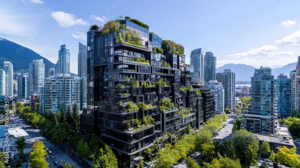 Obraz premium Transforming cities innovative urban sustainability with green roofs and vertical gardens