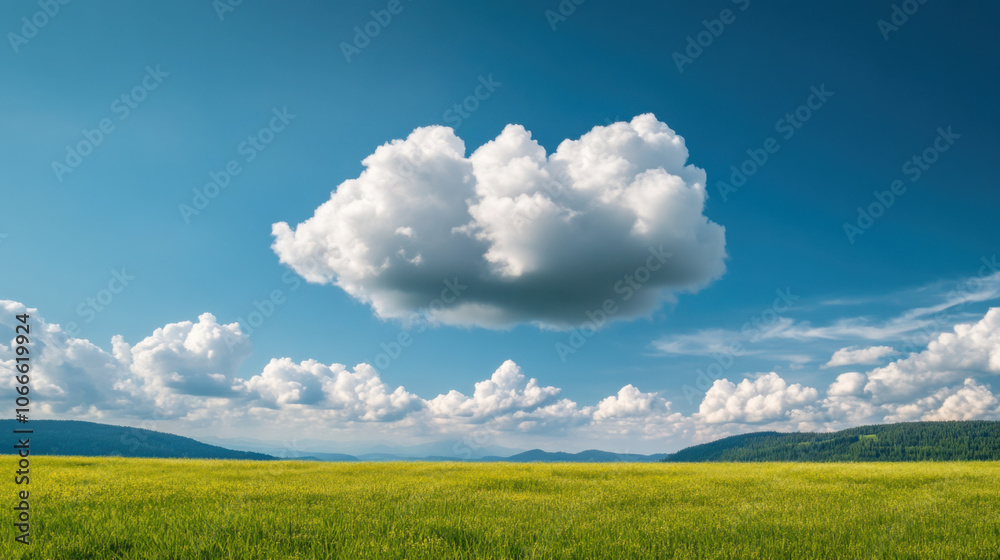 Obraz premium serene landscape featuring single cloud over green field
