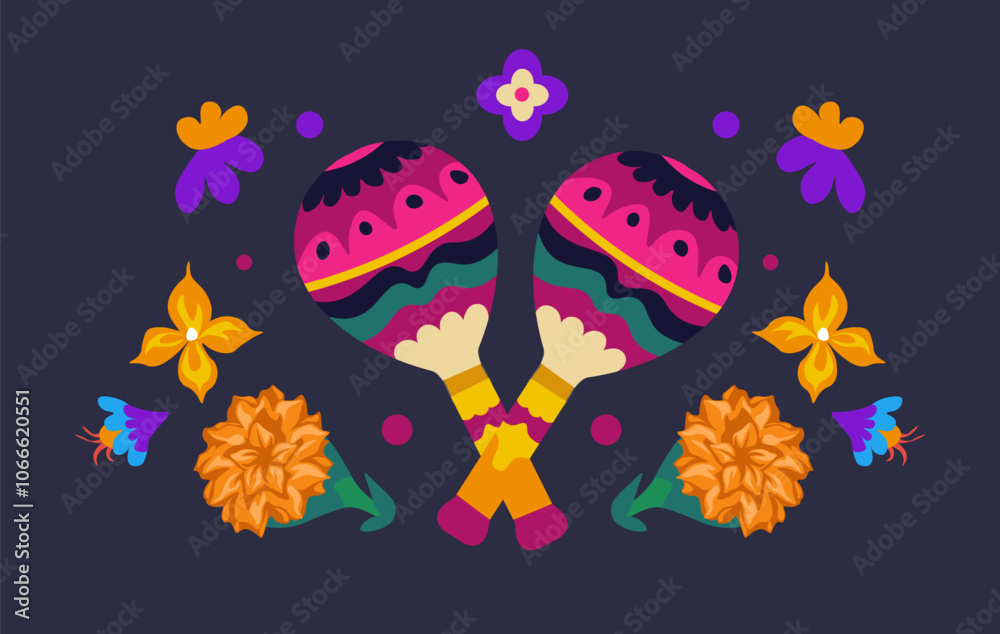 Maracas with Flowers Dark Background Maracas with Flowers Dark Background