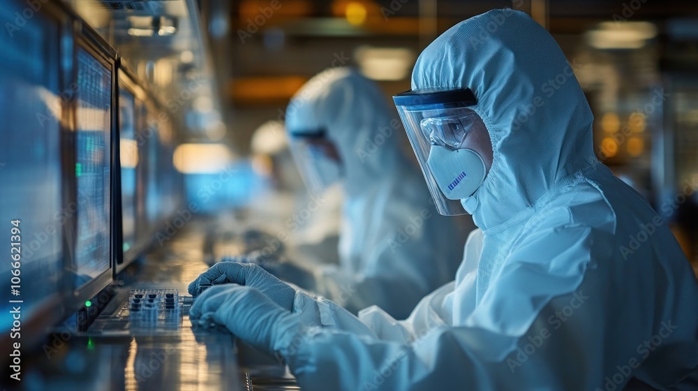 Engineers wearing protective gear while working in factory to analyze production system performance