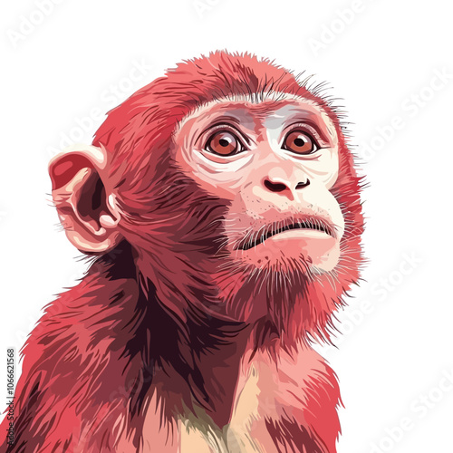Portrait of a monkey in a red hat. Vector illustration. 