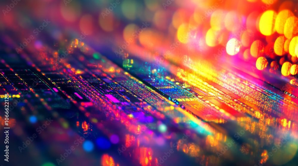 Fototapeta premium Abstract Colorful Circuit Board Background: Vivid RGB Technology Texture