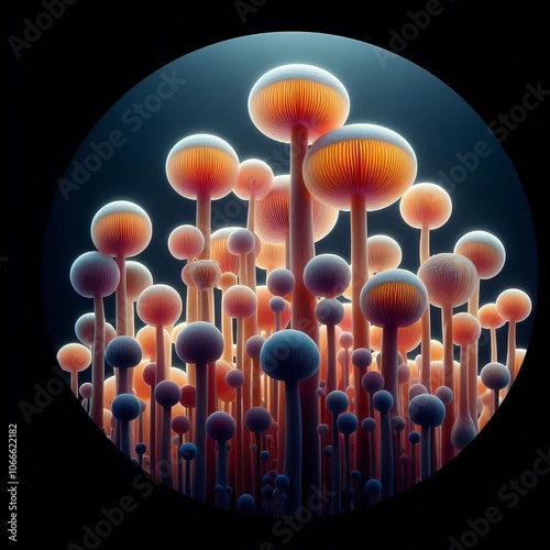 Darkfield Microscopy of Mushroom Spores Agaricus bisporus with a photo