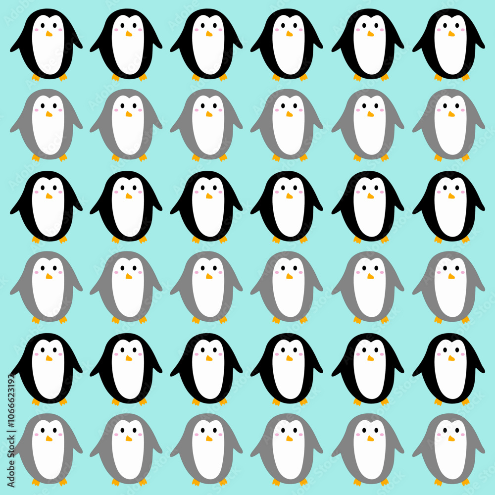 Naklejka premium RETRO VINTAGE PENGUINS DESIGN PATTERN TEXTURE WALLART