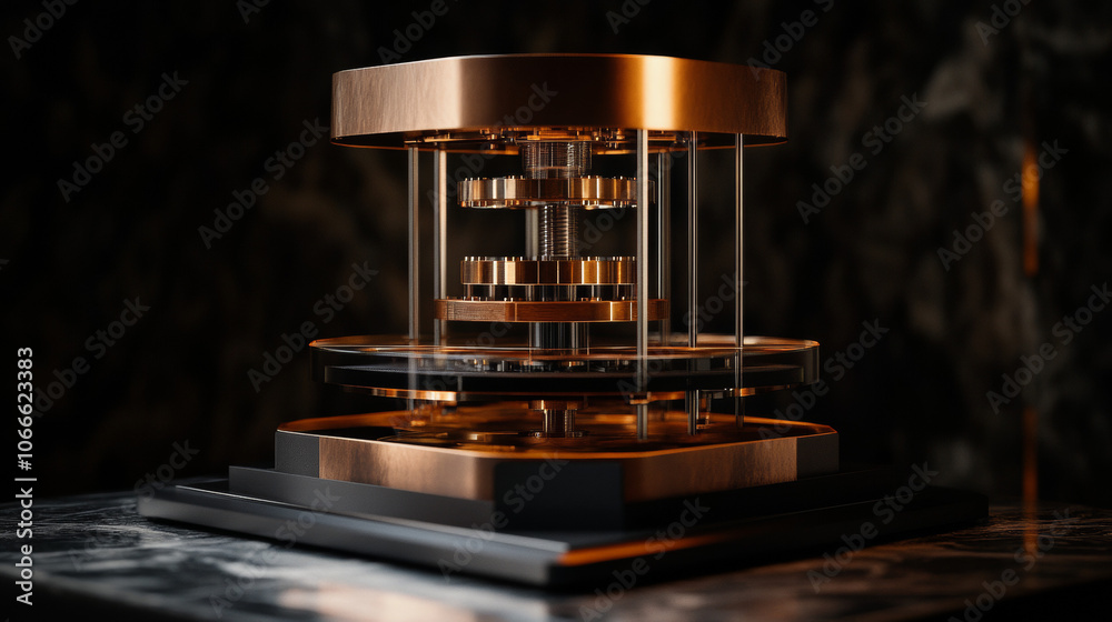 Quantum Gravimeter: Precision Engineering, Bronze and Glass 3D Rendering Quantum Gravimeter: Precision Engineering, Bronze and Glass 3D Rendering