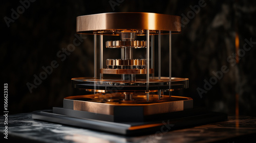 Quantum Gravimeter: Precision Engineering, Bronze and Glass 3D Rendering photo