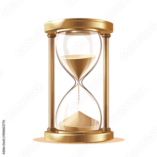 Realistic golden hourglass isolated on white background. Vector illustration. 